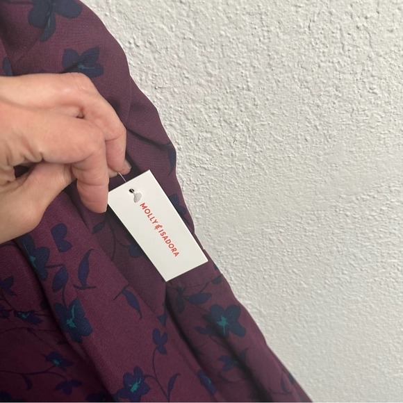 Molly and Isadora Long Sleeve Floral Print Dress Plum Blue 20w - Picture 11 of 12